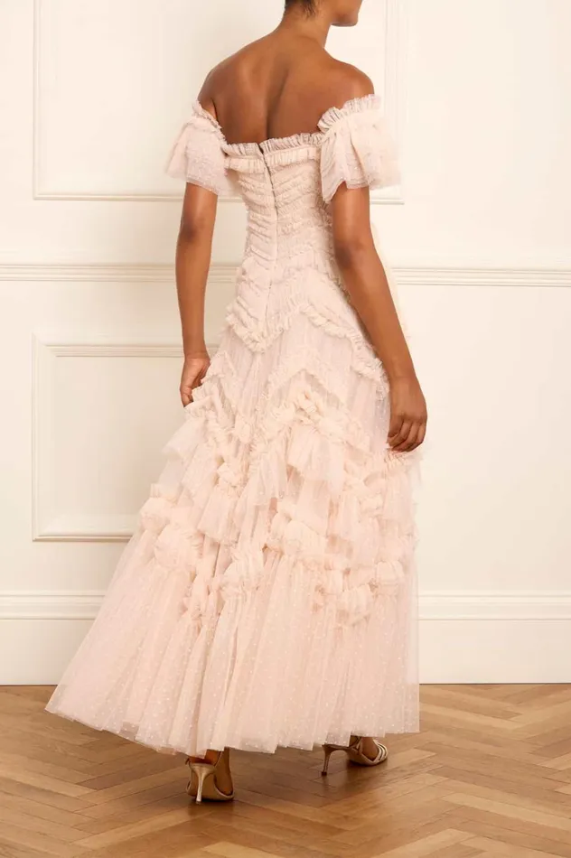 Elia OffShoulder Gown Beige Women Needle and Thread Dresses