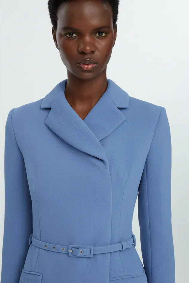 Emilia Wickstead Kalonice Wrap Coat Dress Indigo Double Crepe Women Dresses Emilia Wickstead Kalonice Wrap Coat Dress Indigo Double Crepe Women Dresses