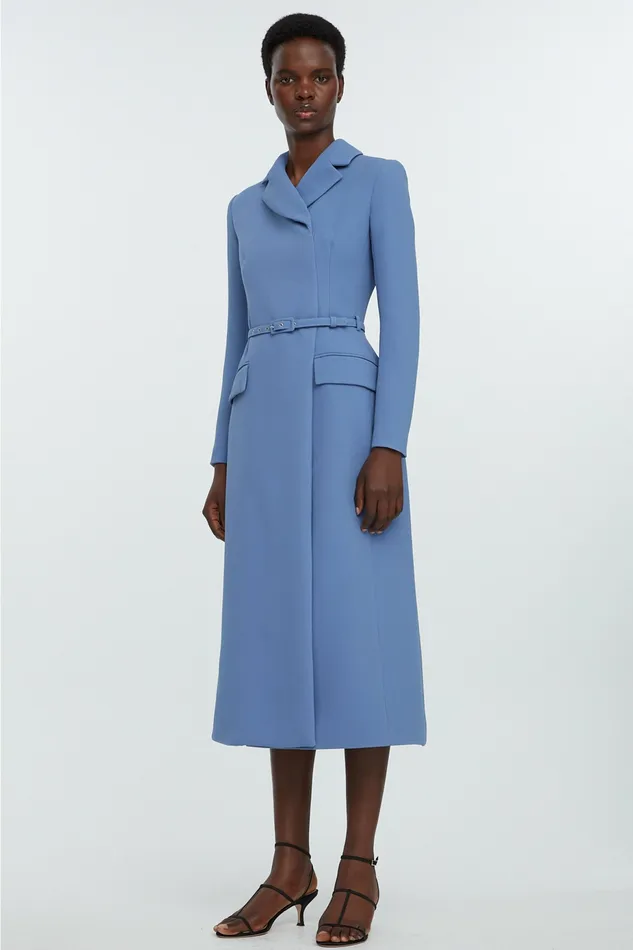 Emilia Wickstead Kalonice Wrap Coat Dress Indigo Double Crepe Women Dresses Emilia Wickstead Kalonice Wrap Coat Dress Indigo Double Crepe Women Dresses