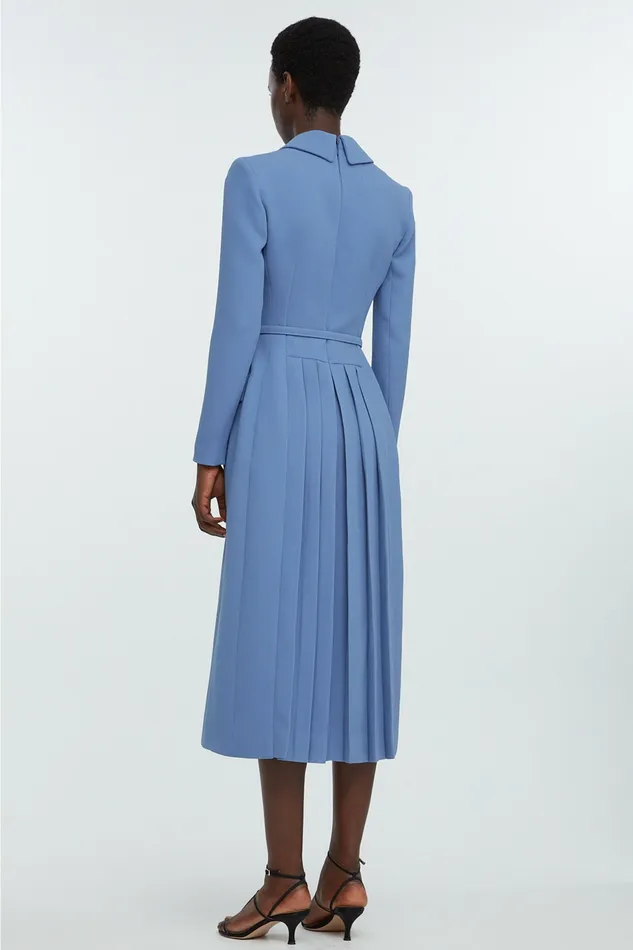 Emilia Wickstead Kalonice Wrap Coat Dress Indigo Double Crepe Women Dresses Emilia Wickstead Kalonice Wrap Coat Dress Indigo Double Crepe Women Dresses