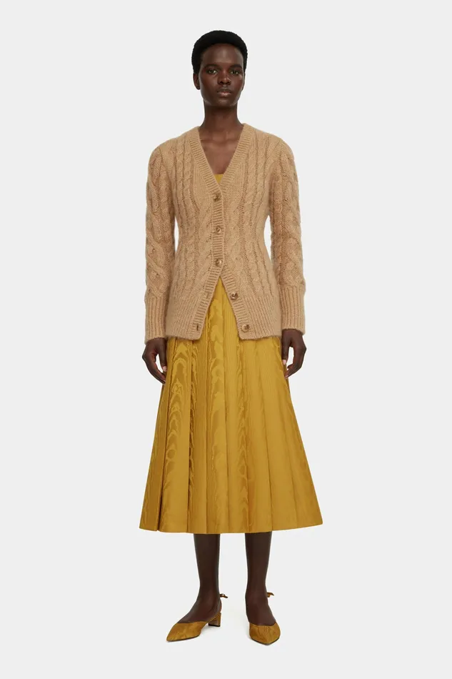 Emilia Wickstead Ross Cable Knit Cardigan in Beige Mohair Women Knitwear