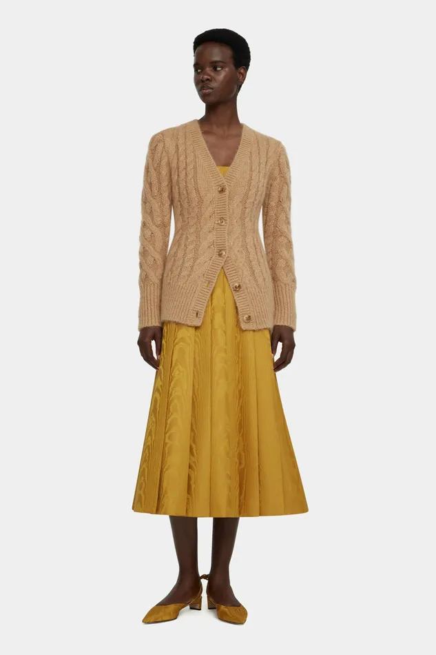 Emilia Wickstead Ross Cable Knit Cardigan in Beige Mohair Women Knitwear Emilia Wickstead Ross Cable Knit Cardigan in Beige Mohair Women Knitwear