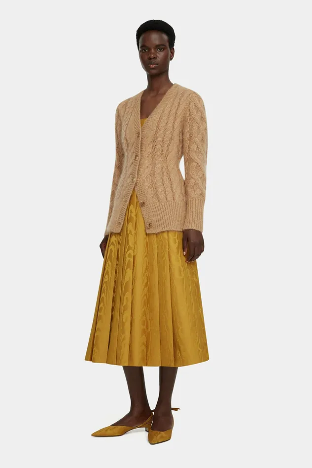 Emilia Wickstead Ross Cable Knit Cardigan in Beige Mohair Women Knitwear Emilia Wickstead Ross Cable Knit Cardigan in Beige Mohair Women Knitwear