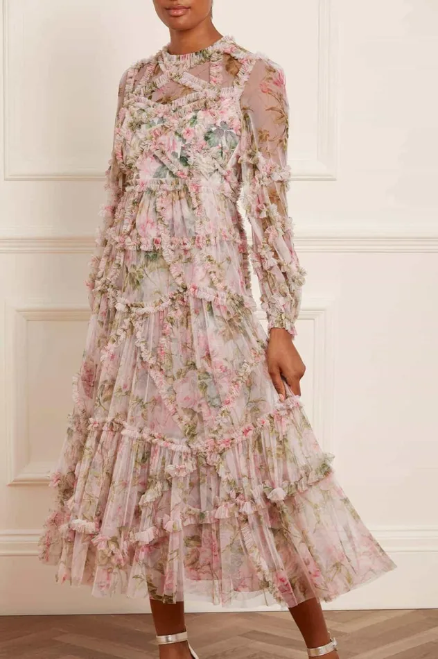English Rose Diamond Ruffle Ballerina Dress Pink Women Needle and Thread Dresses