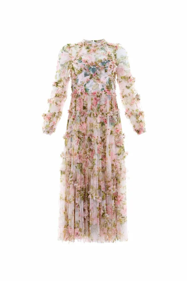 English Rose Diamond Ruffle Ballerina Dress Pink Women Needle and Thread Dresses
