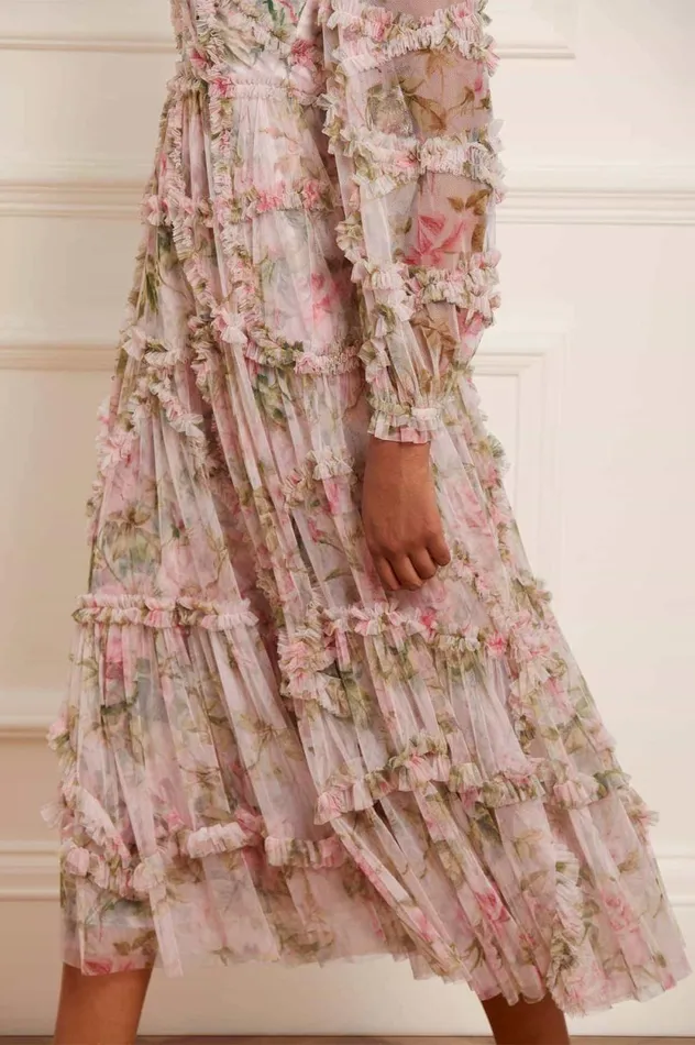 English Rose Diamond Ruffle Ballerina Dress Pink Women Needle and Thread Dresses
