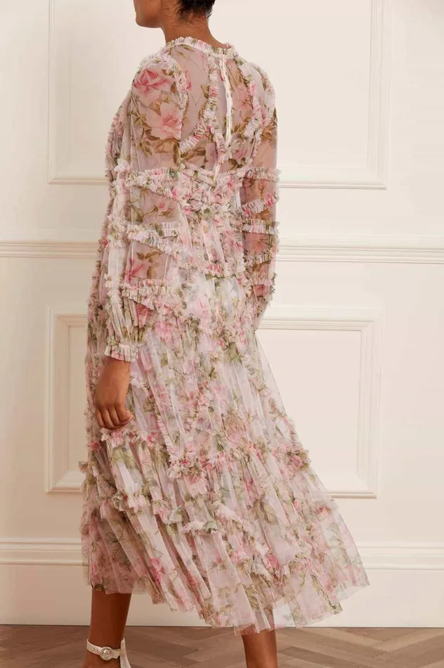 English Rose Diamond Ruffle Ballerina Dress Pink Women Needle and Thread Dresses