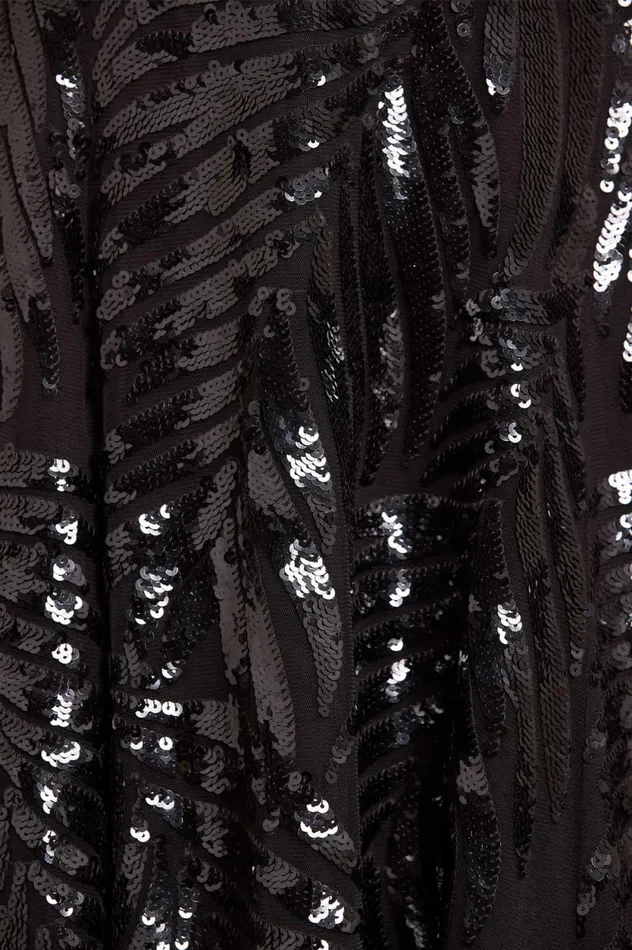 Feather Sequin OneShoulder Ankle Gown Black Women Needle and Thread Dresses