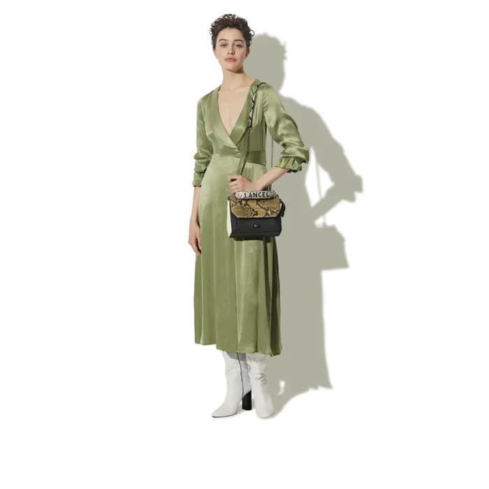 Flap Bag With Handle Military Greenblackcream Women Lancel The Exotics