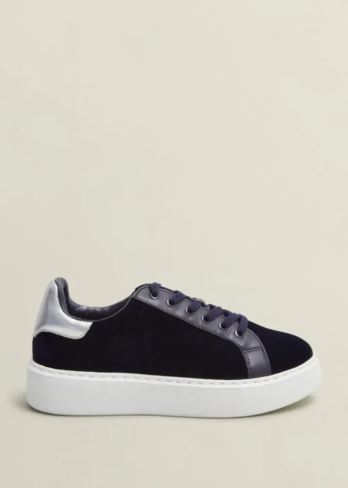 Flats Women HOBBS Cosima Velvet Trainer Navy