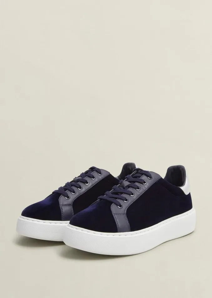 Flats Women HOBBS Cosima Velvet Trainer Navy