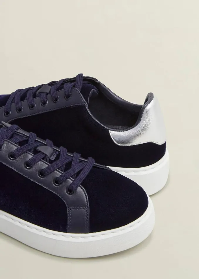 Flats Women HOBBS Cosima Velvet Trainer Navy