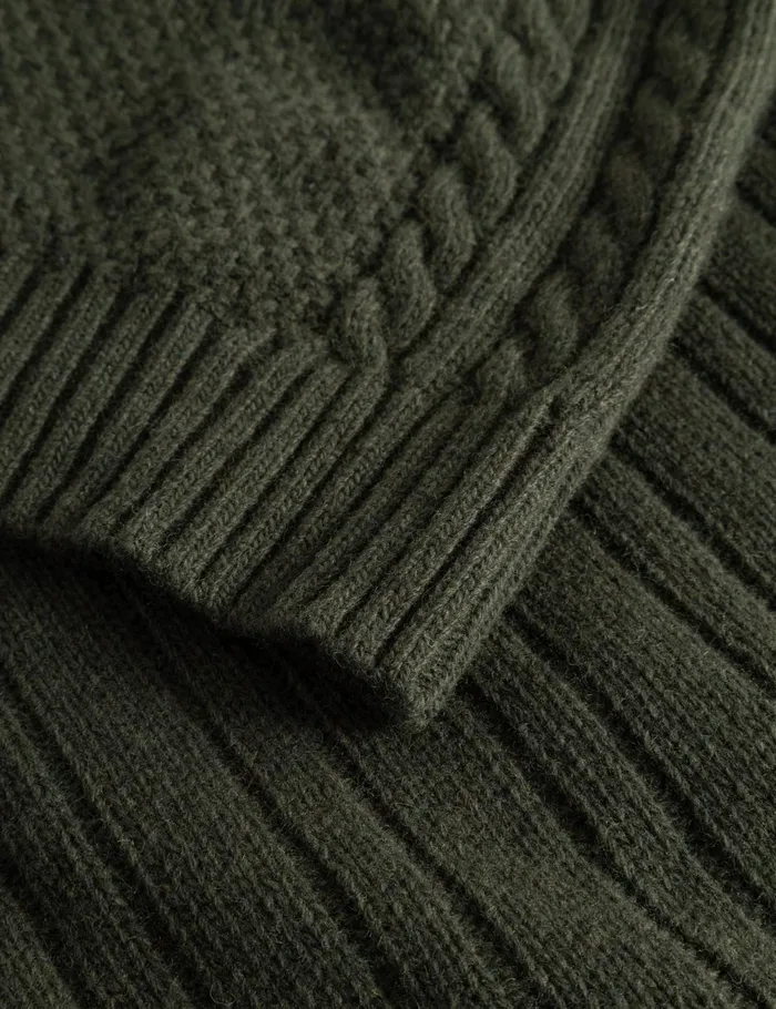 Fort Knitwear HYBRID CABLE KNIT Dark Moss 8211 Men Fort Knitwear HYBRID CABLE KNIT Dark Moss 8211 Men