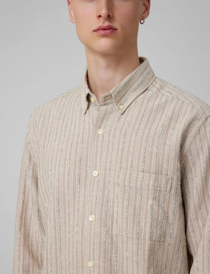 Fort Shirts CAMP LINEN SHIRT Khaki Stripe 8211 Men Fort Shirts CAMP LINEN SHIRT Khaki Stripe 8211 Men