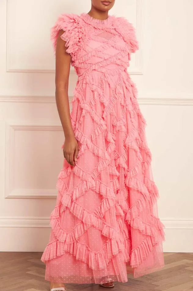 Genevieve Ruffle Gown Coral Women Needle and Thread Dresses