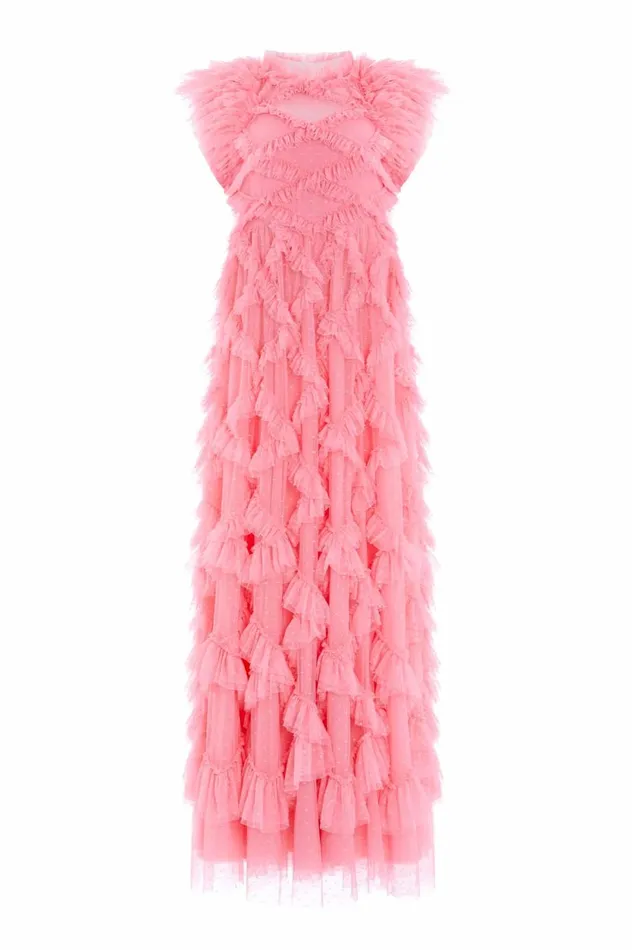 Genevieve Ruffle Gown Coral Women Needle and Thread Dresses