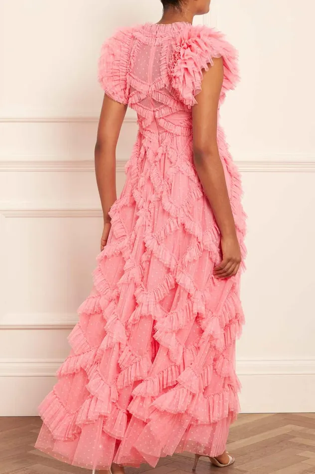 Genevieve Ruffle Gown Coral Women Needle and Thread Dresses