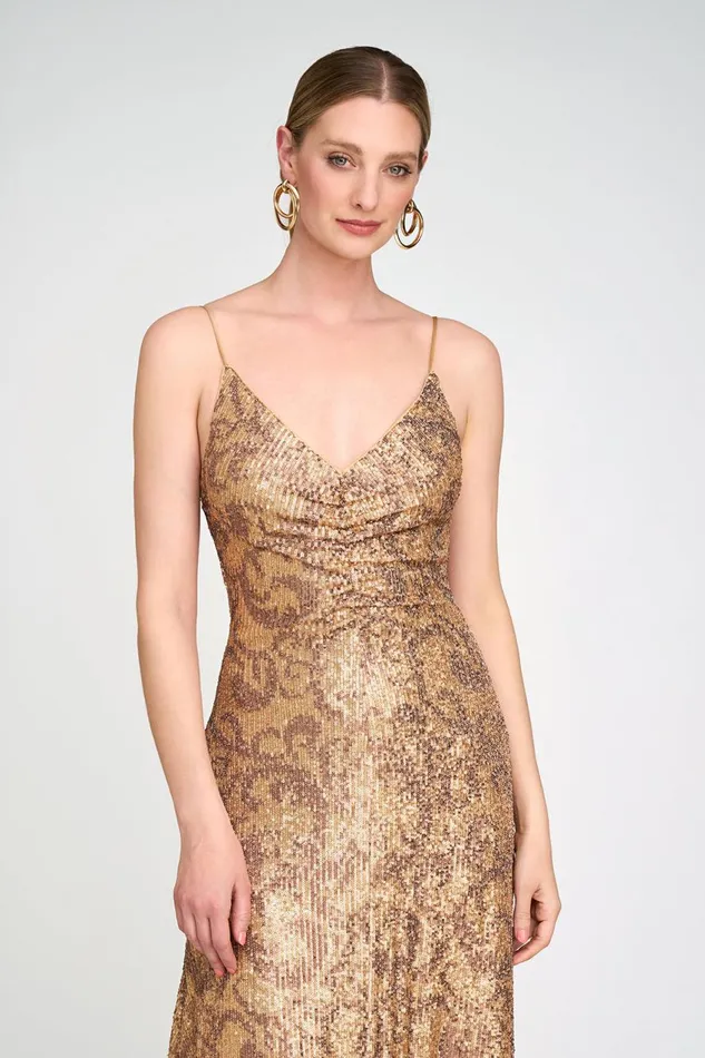 Gowns Women Halston Essence Gown In Leo Sequin Gold