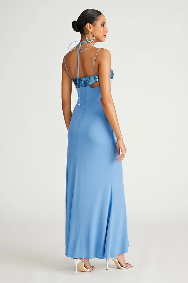 Gowns Women Halston Kasen Gown In Jersey and Sequin Tranquil Blue