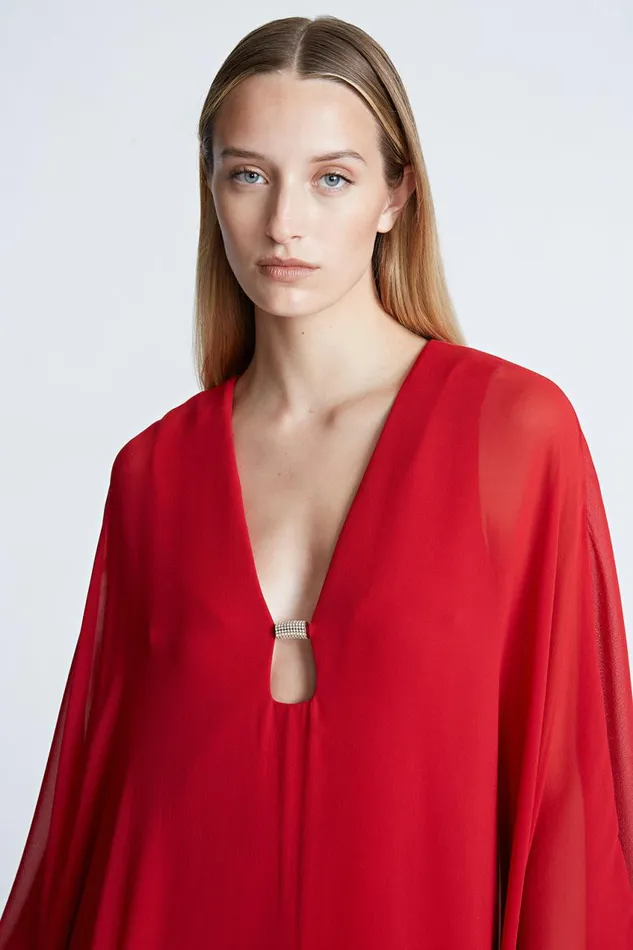 Gowns Women Halston Paula Gown In ChiffonCrepe Halston Red Gowns Women Halston Paula Gown In ChiffonCrepe Halston Red