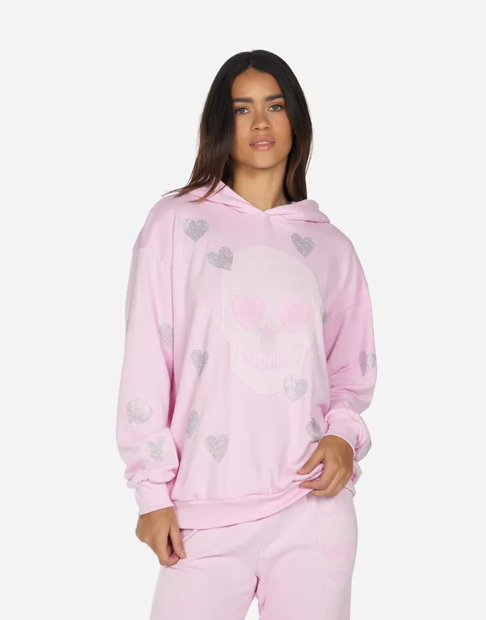 Harmony Crystal Pink Peace Love Skull Peony Pink Women039s Lauren Moshi Hoodies