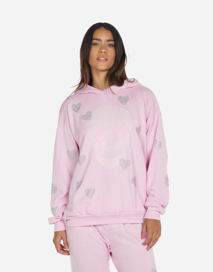 Harmony Crystal Pink Peace Love Skull Peony Pink Women039s Lauren Moshi Hoodies