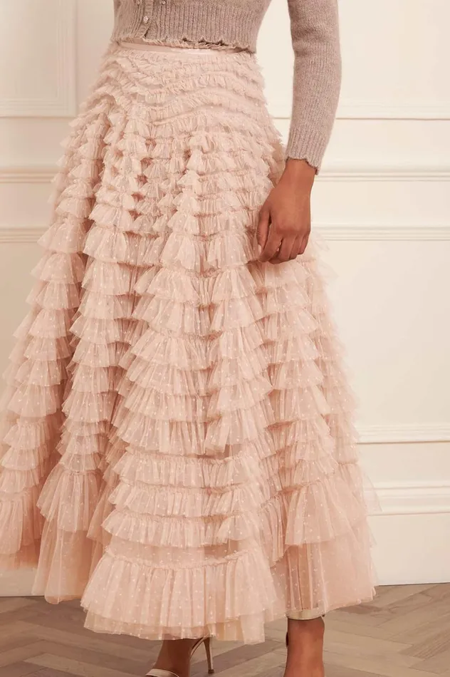 Hattie Ruffle Ankle Skirt Beige Women Needle and Thread Skirts