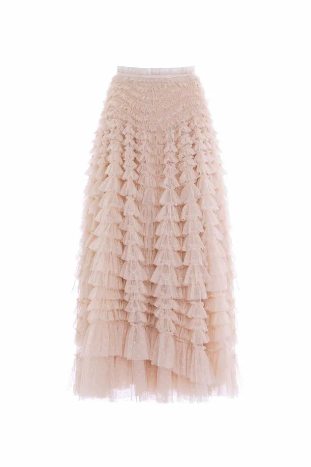Hattie Ruffle Ankle Skirt Beige Women Needle and Thread Skirts