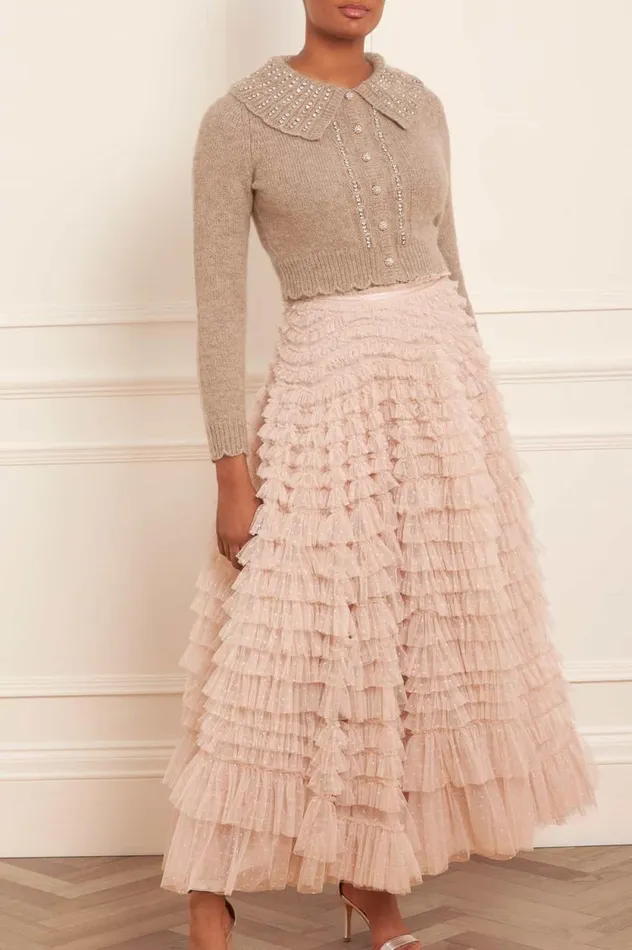Hattie Ruffle Ankle Skirt Beige Women Needle and Thread Skirts