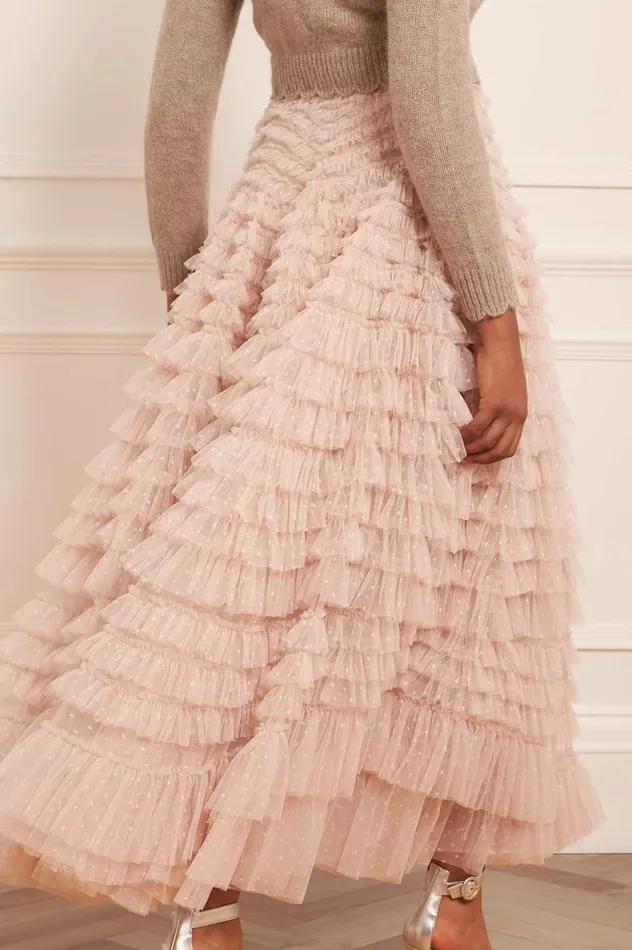 Hattie Ruffle Ankle Skirt Beige Women Needle and Thread Skirts