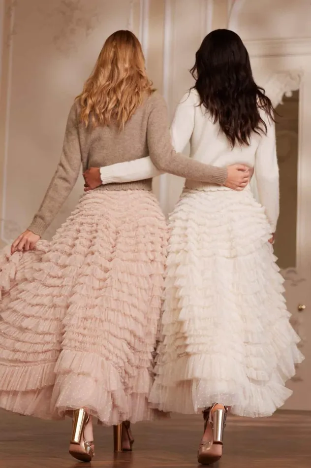 Hattie Ruffle Ankle Skirt Beige Women Needle and Thread Skirts