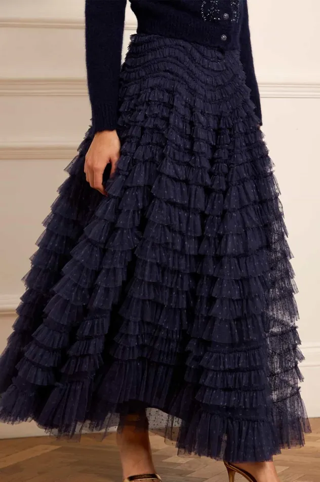Hattie Ruffle Ankle Skirt Blue Women Needle and Thread Skirts