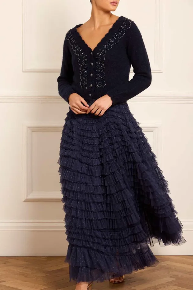 Hattie Ruffle Ankle Skirt Blue Women Needle and Thread Skirts