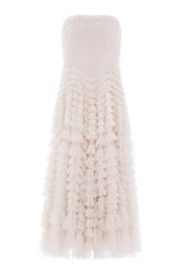 Hattie Ruffle Strapless Ankle Gown Champagne Women Needle and Thread Dresses