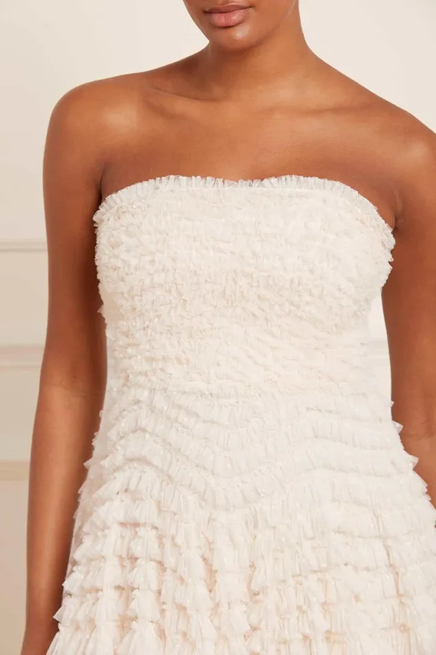 Hattie Ruffle Strapless Ankle Gown Champagne Women Needle and Thread Dresses