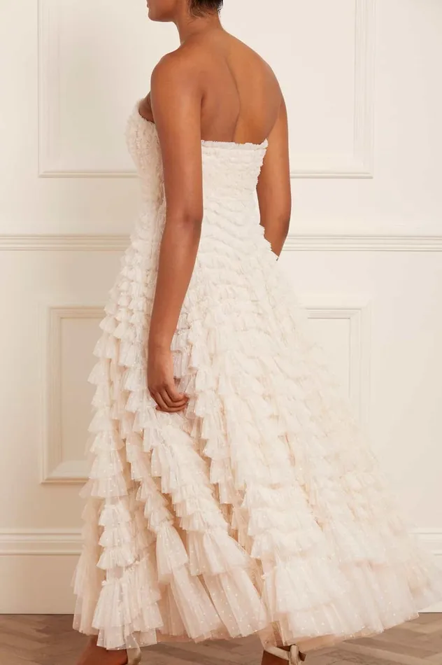Hattie Ruffle Strapless Ankle Gown Champagne Women Needle and Thread Dresses