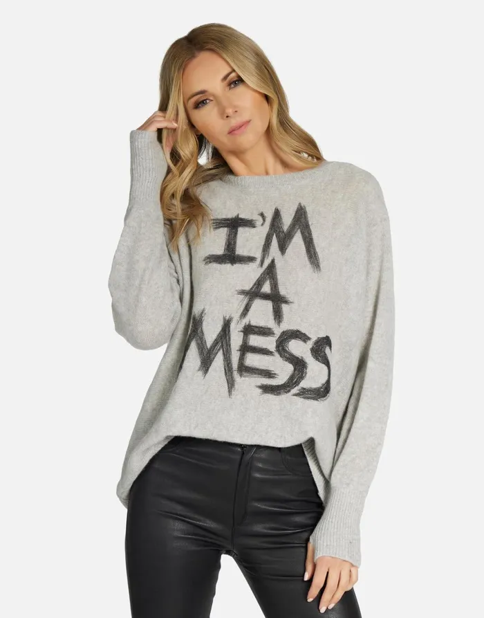 Hollis I039m A Mess Heather Grey Women039s Lauren Moshi Long Sleeve