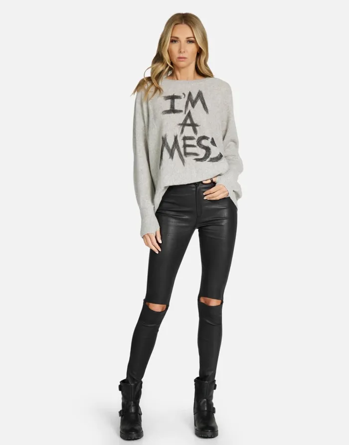 Hollis I039m A Mess Heather Grey Women039s Lauren Moshi Long Sleeve