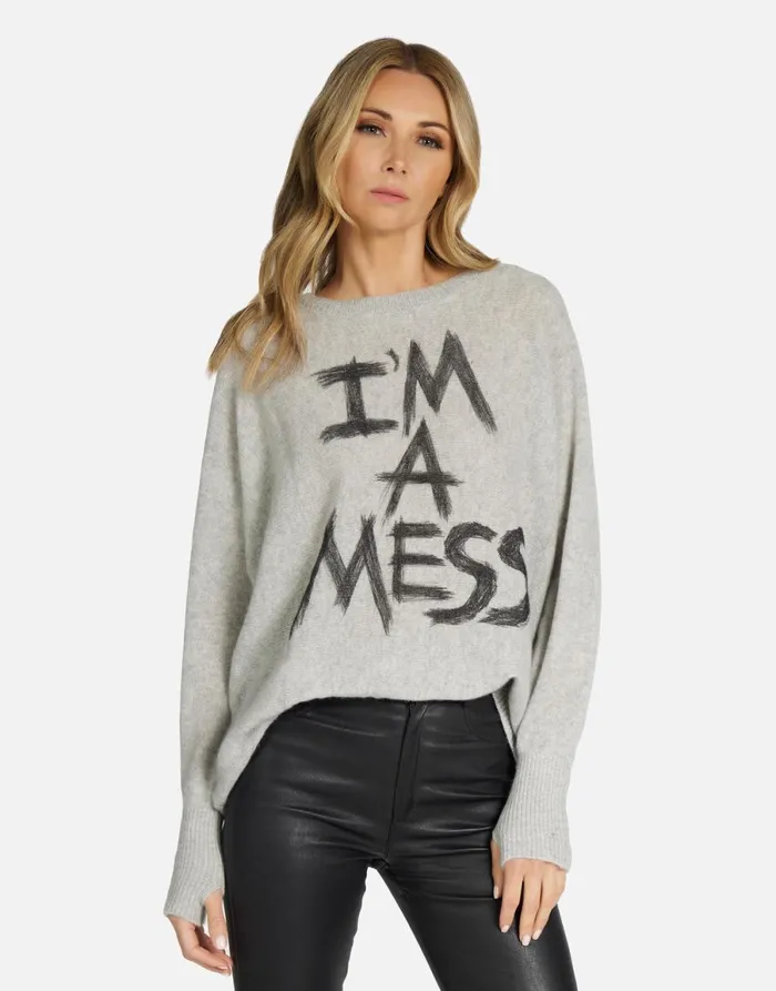Hollis I039m A Mess Heather Grey Women039s Lauren Moshi Long Sleeve