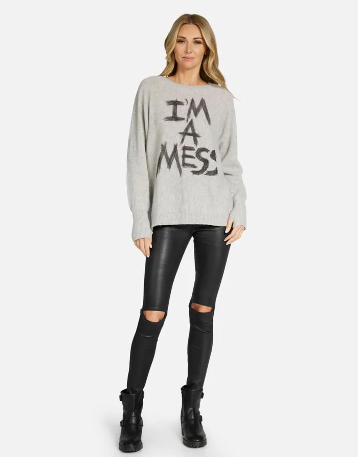 Hollis I039m A Mess Heather Grey Women039s Lauren Moshi Long Sleeve