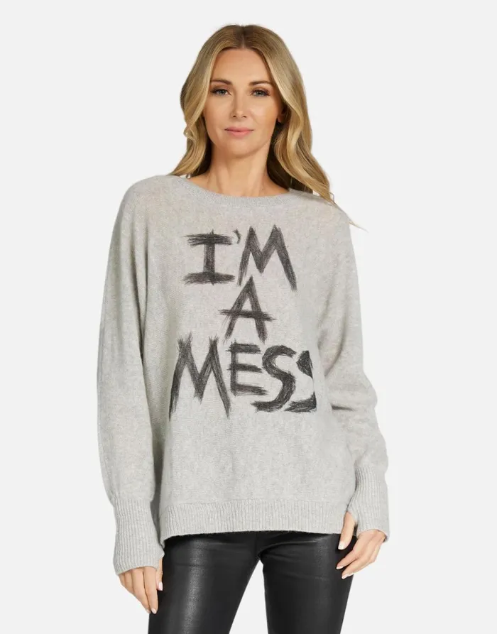 Hollis I039m A Mess Heather Grey Women039s Lauren Moshi Long Sleeve