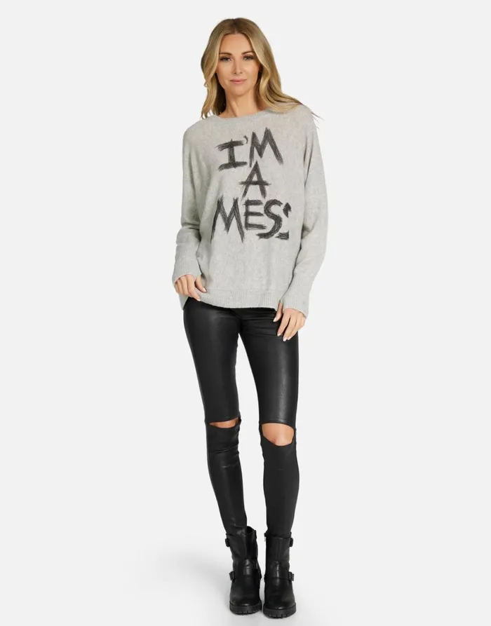 Hollis I039m A Mess Heather Grey Women039s Lauren Moshi Long Sleeve