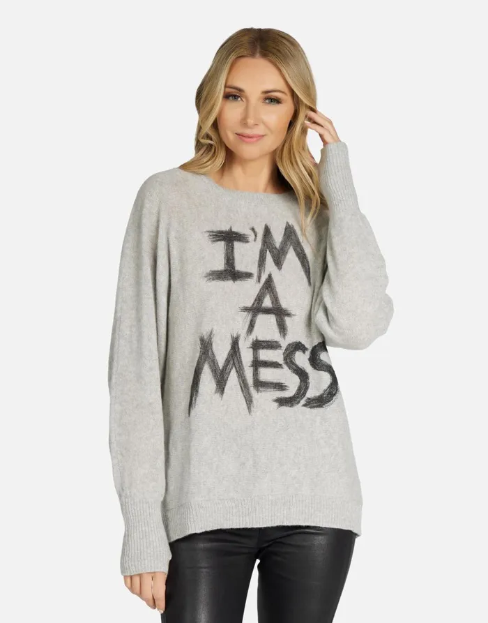 Hollis I039m A Mess Heather Grey Women039s Lauren Moshi Long Sleeve