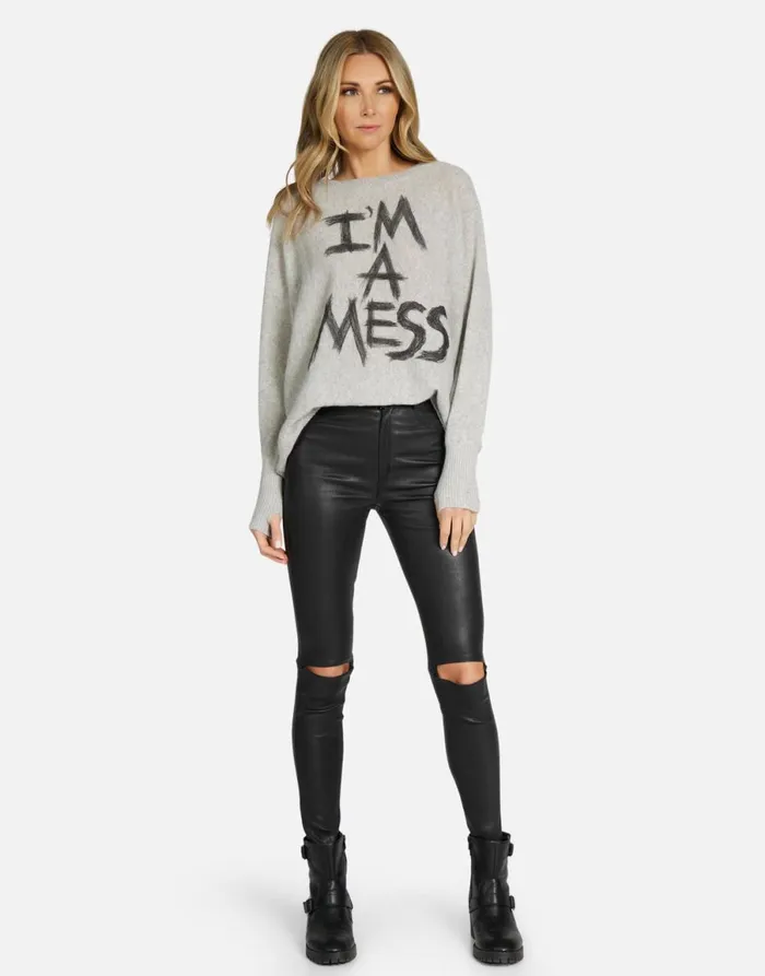 Hollis I039m A Mess Heather Grey Women039s Lauren Moshi Long Sleeve