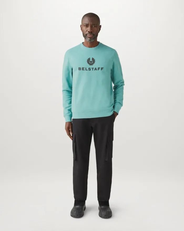 Hoodies and Sweatshirts Men Belstaff Belstaff Signature Crewneck Sweatshirt Oil Blue Hoodies and Sweatshirts Men Belstaff Belstaff Signature Crewneck Sweatshirt Oil Blue