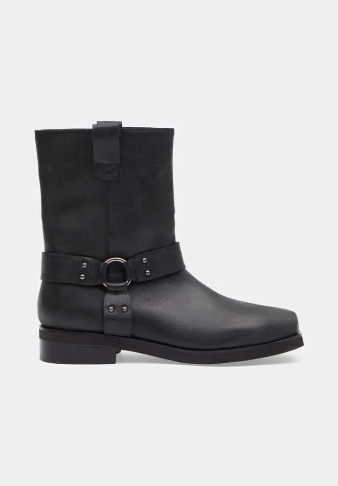 Hush Boots Women Oakley Leather Biker Boot Black
