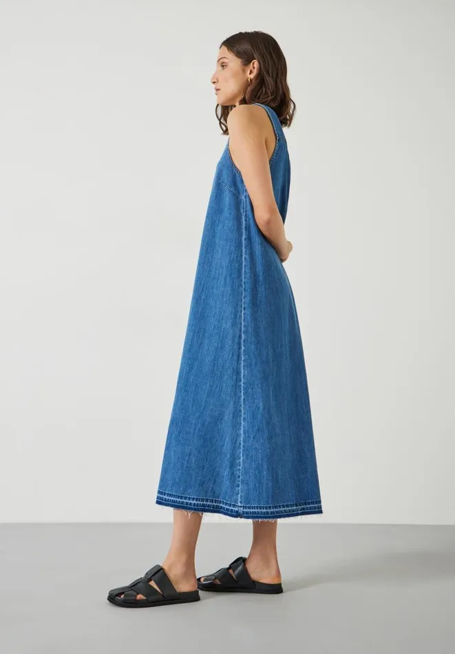 Hush Dresses Women Tatum Denim Maxi Dress Mid Authentic Wash Denim