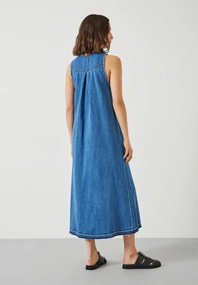 Hush Dresses Women Tatum Denim Maxi Dress Mid Authentic Wash Denim