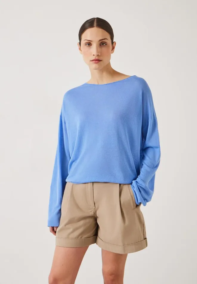 Hush Jumpers and Cardigans Women Aarani Open Neck Linen Top Periwinkle Blue