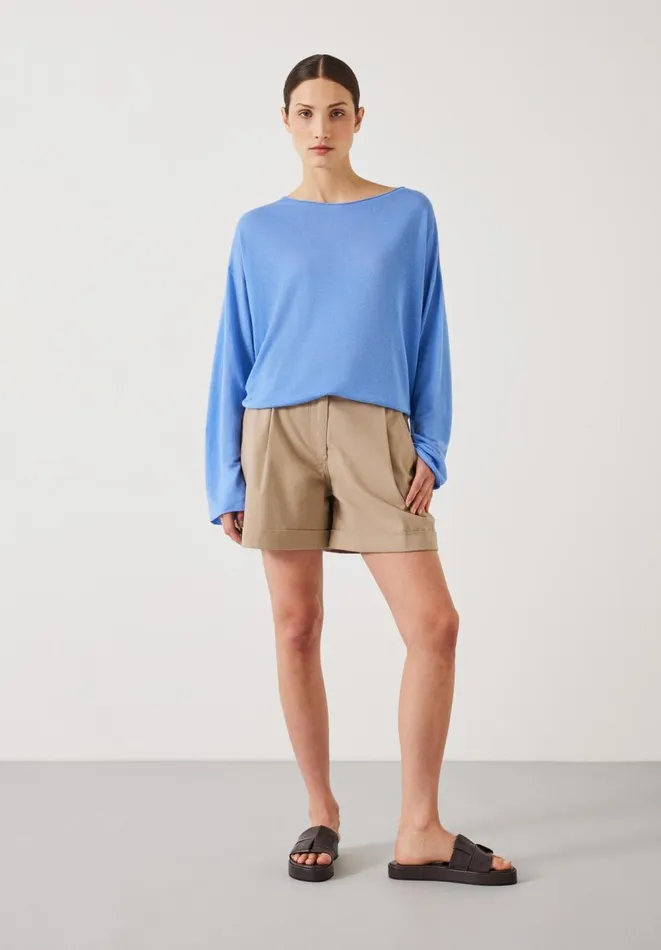 Hush Jumpers and Cardigans Women Aarani Open Neck Linen Top Periwinkle Blue